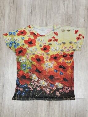 MISSLOOK Floral Poppy Short-Sleeve Tee - Red, Yellow, Blue
